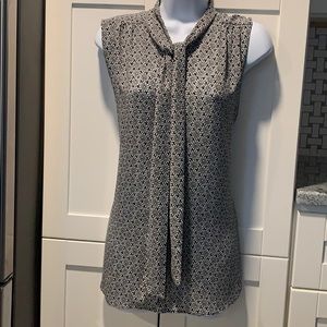 Loft Button down floral tie neck blouse